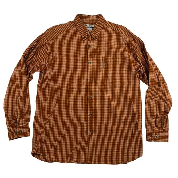 Columbia Other - Columbia Sportswear Sz L Orange Plaid Long Sleeve Button Up Shirt AM7109 Cotton